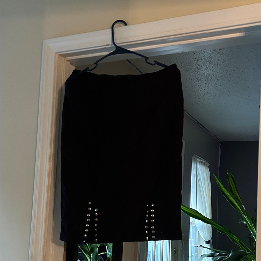 Chic Black Pencil Skirt with Silver Details